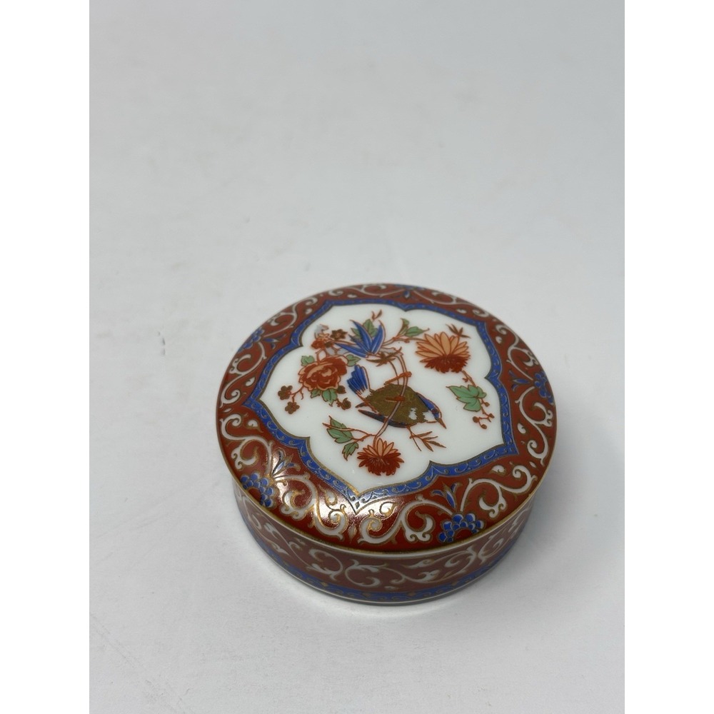 Kaiser W Germany Porcelain Trinket Box With Floral & Scroll Design Red Vintage
